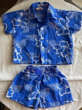 Nui Nalu Hawaii Boys Blue Hawaiian Shirt & Shorts Set Made in USA